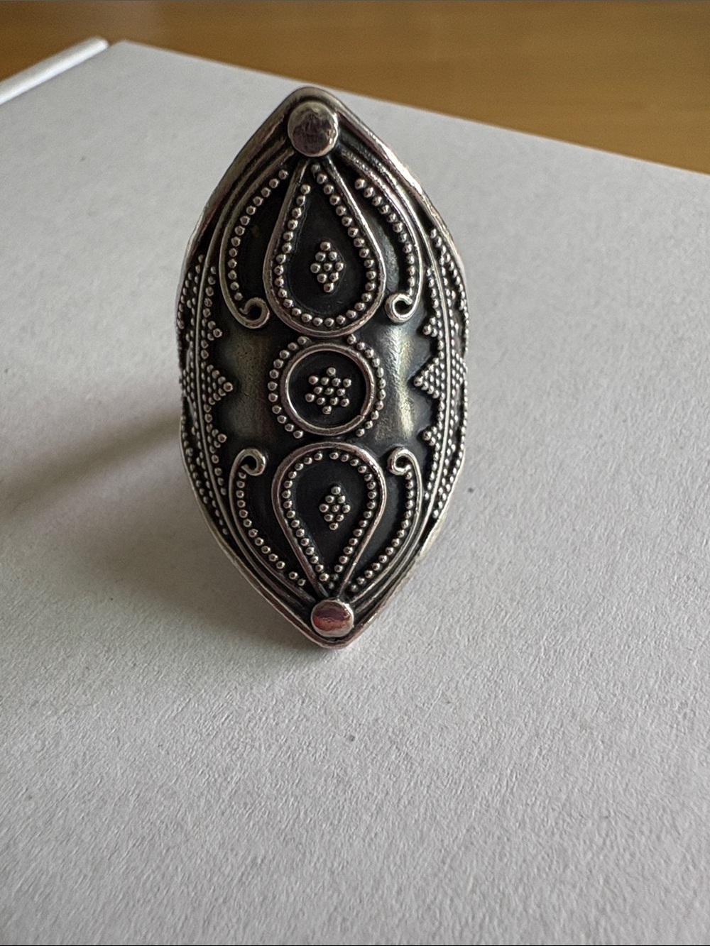 Sterling Silver Adjustable Size Stamped Design Diamond Statement Ring